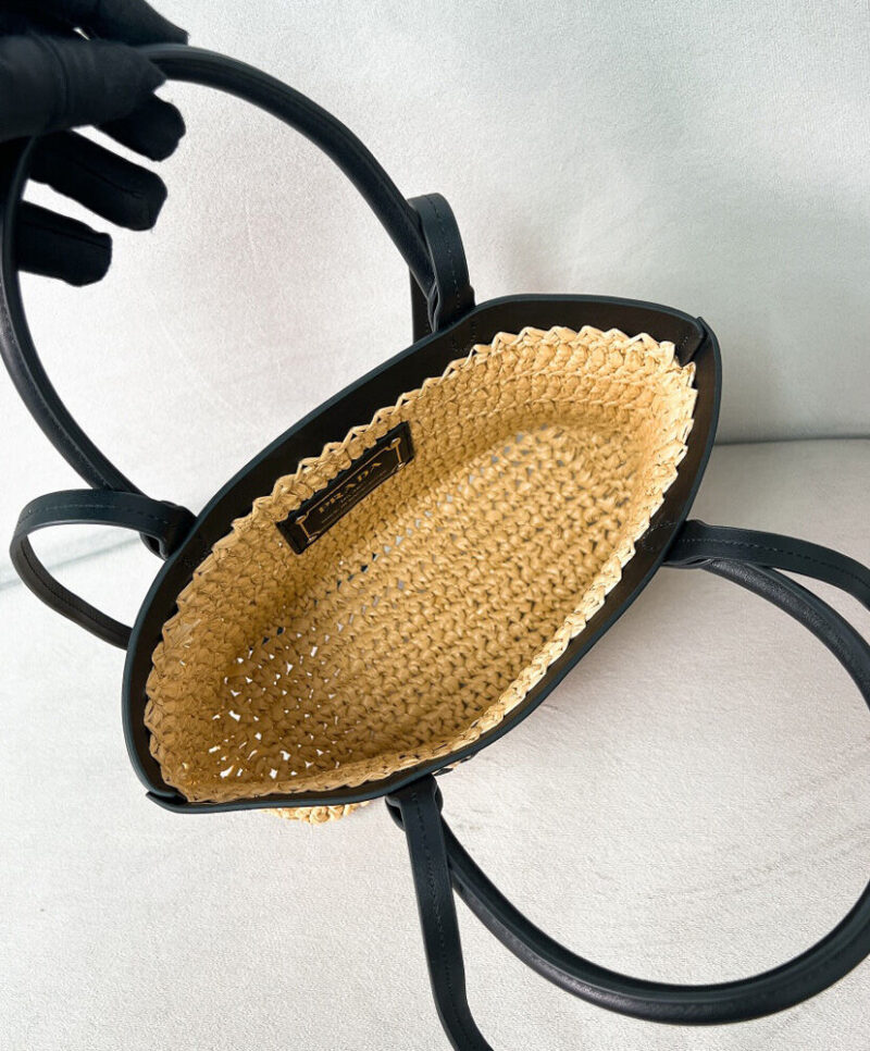 Prada Mini Crochet And Leather Tote Bag 1BG501 Apricot
